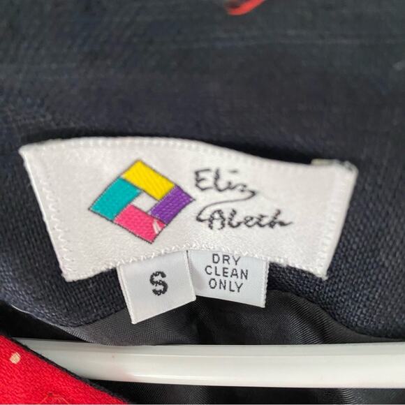 Elizabeth Vintage Patchwork Appliqué Linen Cotton Black Red Blazer Jacket small - Picture 8 of 8